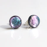 Pale blue pink dichroic glass stud earrings