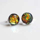 Orange gold dichroic glass stud earrings