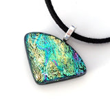 Turquoise and pale gold fused glass wedge pendant