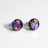 Pink purple blue dichroic glass stud earrings