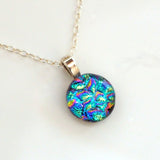 Turquoise pink and gold  fused dichroic glass pendant