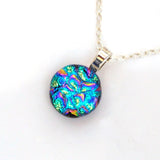 Turquoise pink and gold  fused dichroic glass pendant