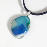Blue white pebble style fused glass pendant