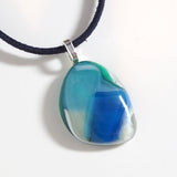 Blue white pebble style fused glass pendant