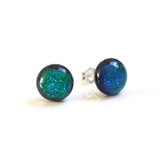 Green blue round dichroic glass stud earrings