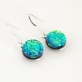 Green sparkle round dichroic glass earrings