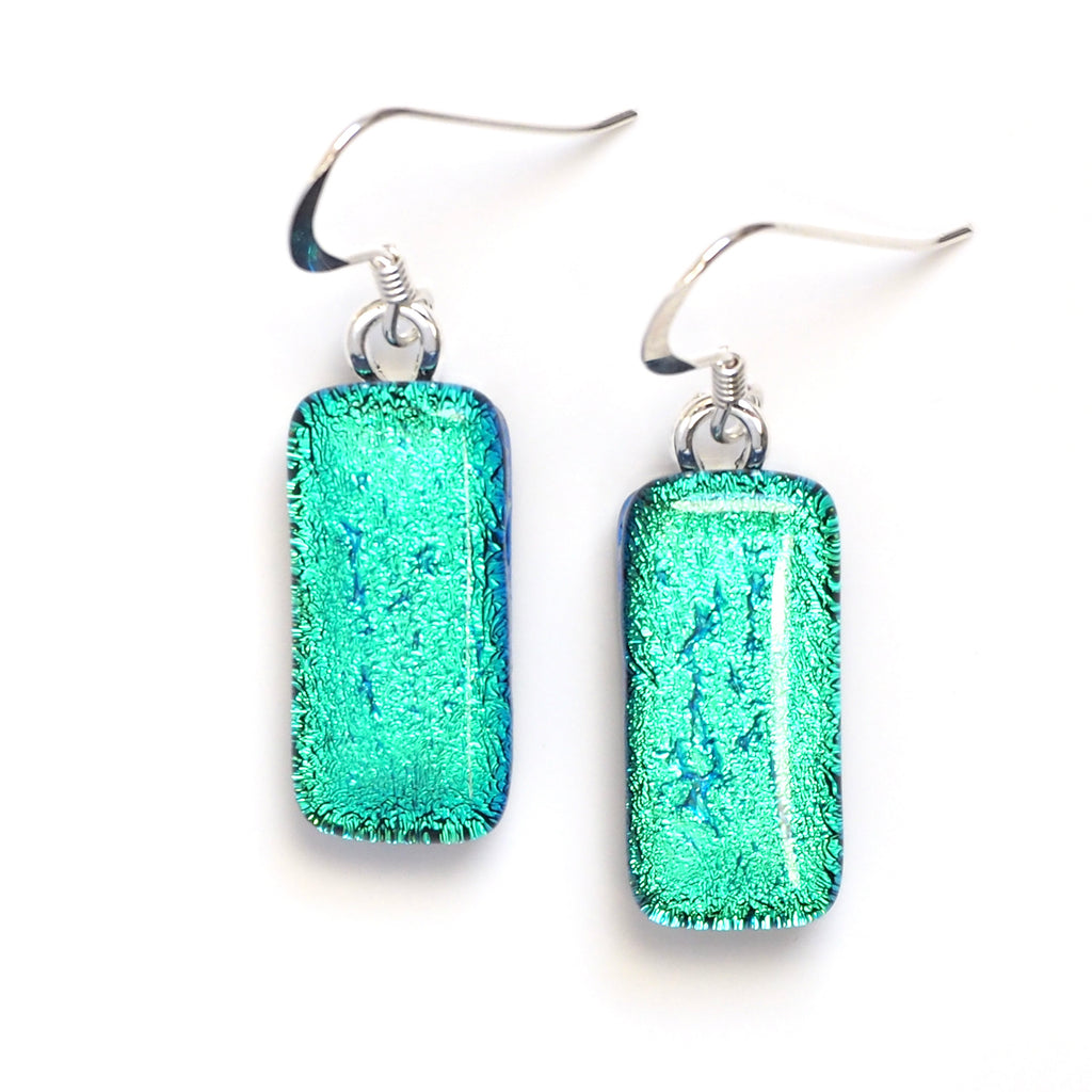 Green turquoise dichroic glass earrings