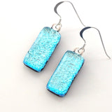 Ice blue fused dichroic glass earrings