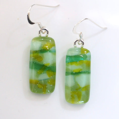 Olive and mint green fused glass earrings