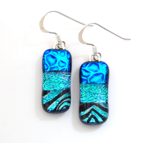 Dichroic glass earrings in blue and turquoise