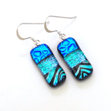 Dichroic glass earrings in blue and turquoise