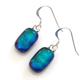 Emerald peacock dichroic glass earrings