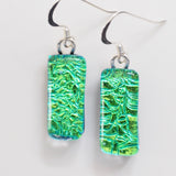 Bright green sparkle dichroic glass earrings
