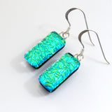 Bright green sparkle dichroic glass earrings