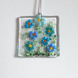 Blue daisy flowers glass greetings card