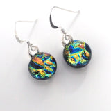 Rainbow colours round dichroic glass earrings