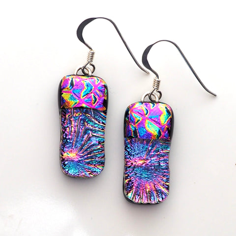 pink and blue dichroic glass earrings
