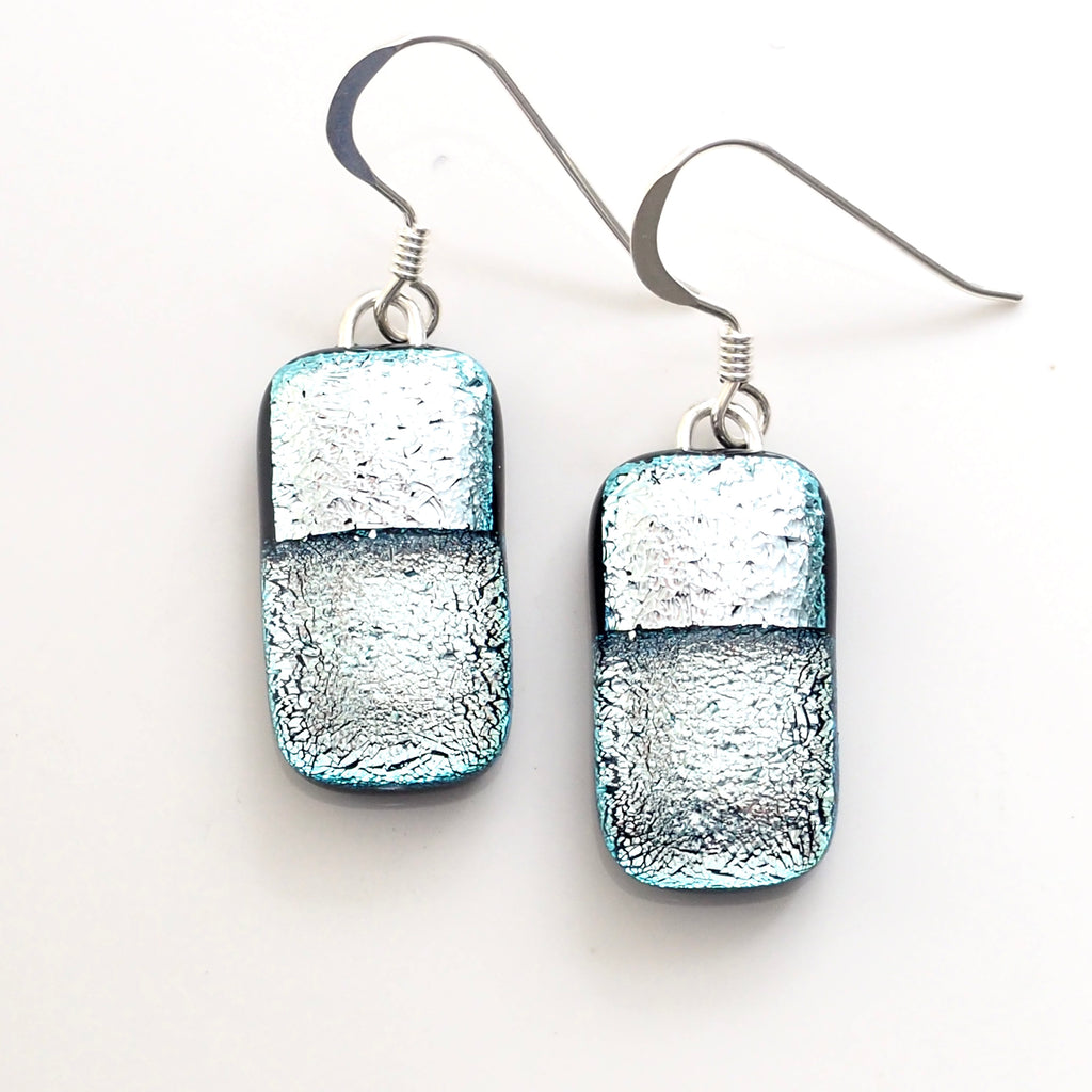 silver dichroic glass earrings with sterling silver ear wires