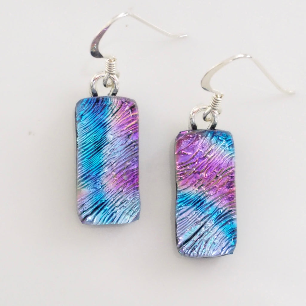 Purple pink and blue dichroic glass earrings