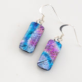 Purple pink and blue dichroic glass earrings