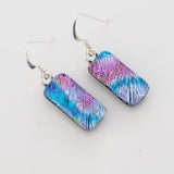 Purple pink and blue dichroic glass earrings