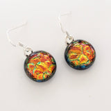 Orange and Gold round dichroic glass earrings