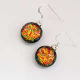 Orange and Gold round dichroic glass earrings