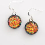 Orange and Gold round dichroic glass earrings