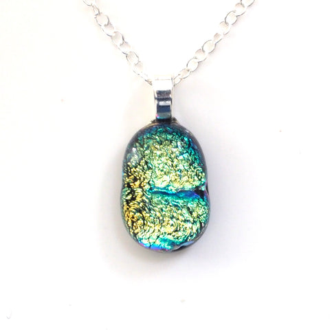 Turquoise and gold  fused dichroic glass pendant