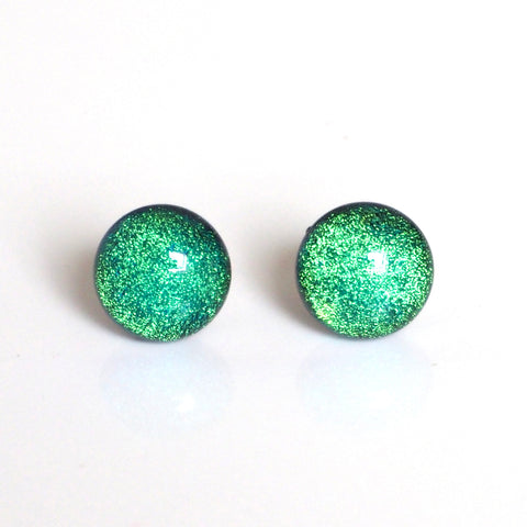 Light green dichroic glass stud earrings