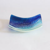 Seascape beach fused glass trinket dish votive candle ring holder