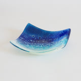 Seascape beach fused glass trinket dish votive candle ring holder