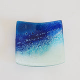 Seascape beach fused glass trinket dish votive candle ring holder