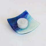 Seascape beach fused glass trinket dish votive candle ring holder