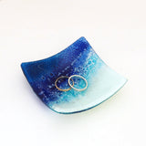 Seascape beach fused glass trinket dish votive candle ring holder