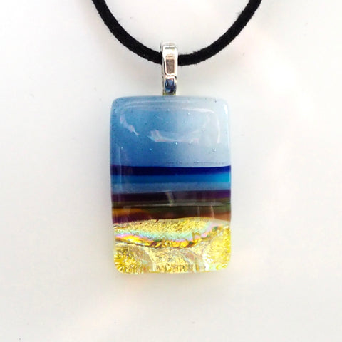 Yellow seascape fused glass pendant