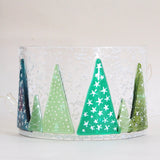 Candle screen - row of fused glass Christmas trees