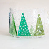 Candle screen - row of fused glass Christmas trees