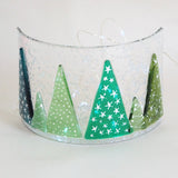 Candle screen - row of fused glass Christmas trees