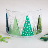 Candle screen - row of fused glass Christmas trees