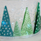 Candle screen - row of fused glass Christmas trees