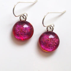 Red orange round dichroic glass earrings