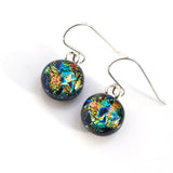 Orange green and turquoise dichroic glass earrings