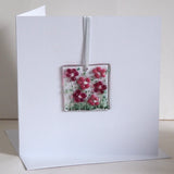 Fused glass greetings card pink flowers