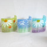 Three fused glass candle screens with white daisies