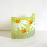 Fused Glass Candle Screen - Daisy -  Green