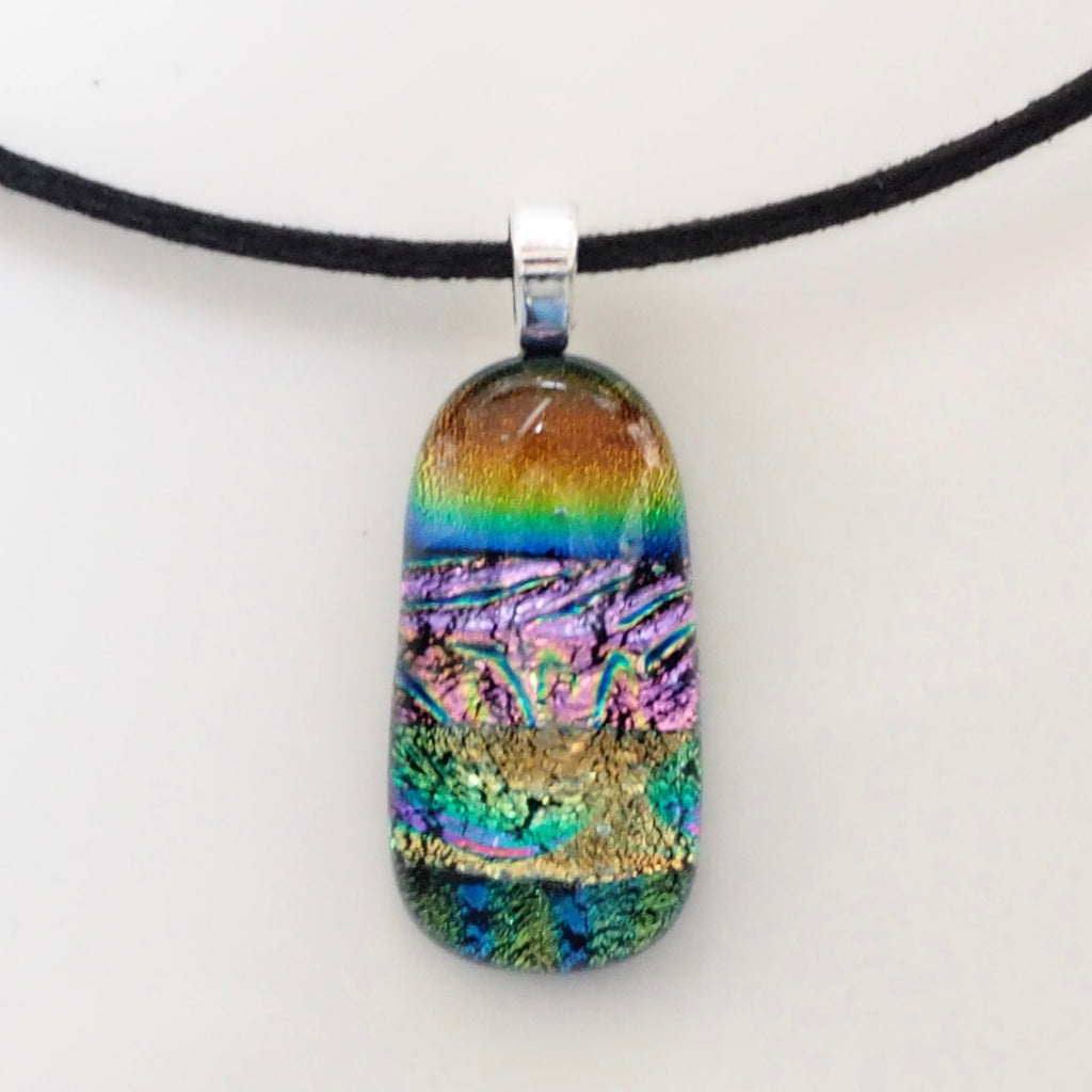 Rainbow and pink dichroic glass pendant