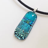 Turquoise teal and ice blue fused dichroic glass pendant