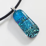 Turquoise teal and ice blue fused dichroic glass pendant