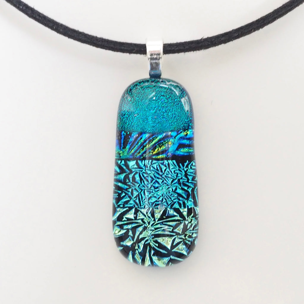 Turquoise blue teal and ice blue dichroic glass pendant